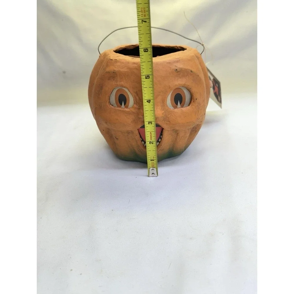 Bethany Lowe Vintage Styl PaperMache Halloween Jack-O-Lantern Pumpkin Bucket